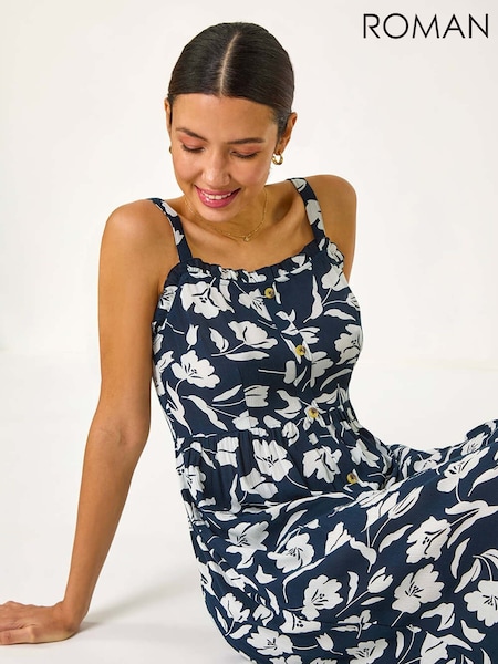 Roman Blue Floral Print Midi Sundress (F78442) | €58