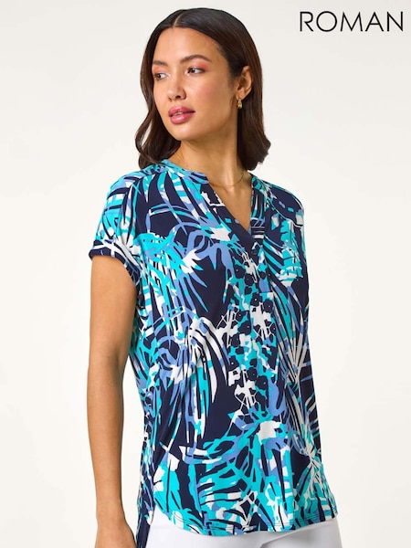 Roman Blue Textured Abstract Print Top (F78448) | €52