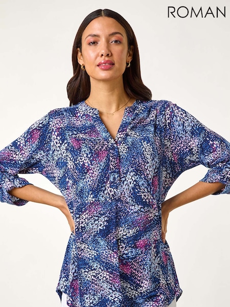 Roman Textured Abstract Print V-Neck Stretch Top (F78450) | €53