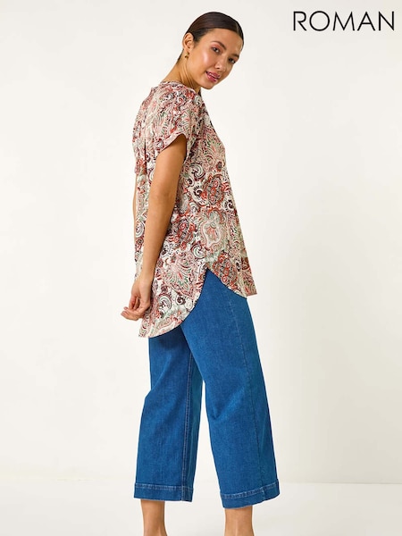 Roman Paisley Print V-Neck Top (F78451) | ‏201‏₪