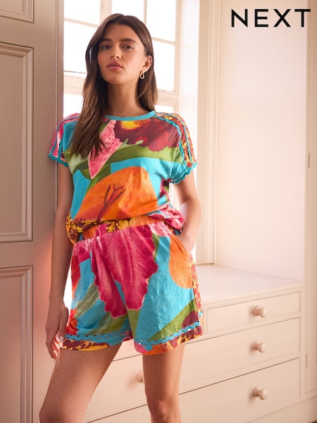 Turquoise Blue 100% Cotton Jersey Summer Shorts (F78454) | 707 UAH