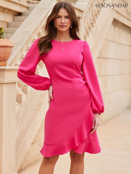 Sosandar Pink Ruffle Hem Fit & Flare Dress (F78490) | €107