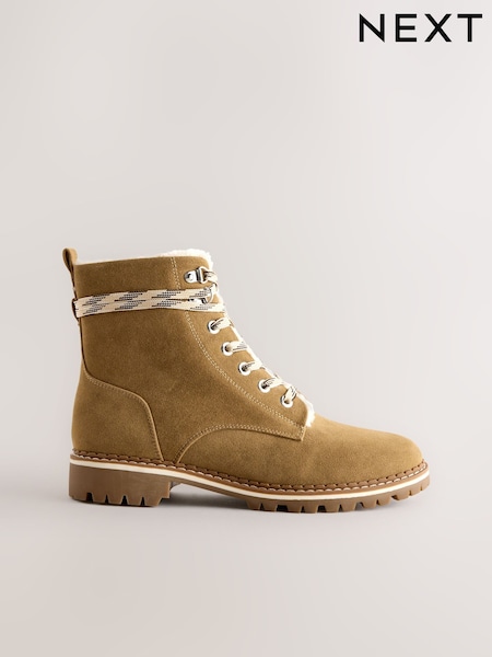 Tan Brown Forever Comfort® Faux Fur Lined Lace-Up Boots (F78500) | €43