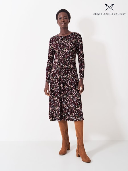 Crew Clothing Brown Rita Polka Dot Tie-Detail Dress (F78517) | €87