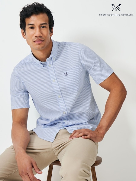 Crew Clothing Blue Short Sleeve Seersucker Stripe Shirt (F78522) | €79