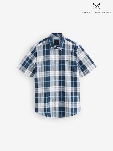 Crew Clothing Blue Short Sleeve Check Linen Shirt (F78526) | €84