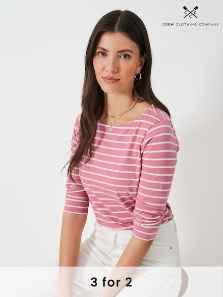 Crew Clothing Company Pink 100% Cotton Essential Breton Stripe Top (F78527) | kr414