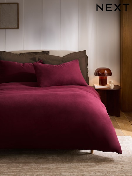 Burgundy Red Brushed Supersoft Cotton Duvet Cover And Pillowcase Set (F78531) | 122 QAR - 269 QAR