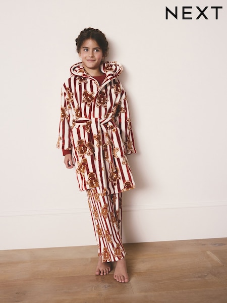 Red/Cream Xmas Ginger Bread Fleece Robe (1.5-16yrs) (F78532) | €18.50 - €28