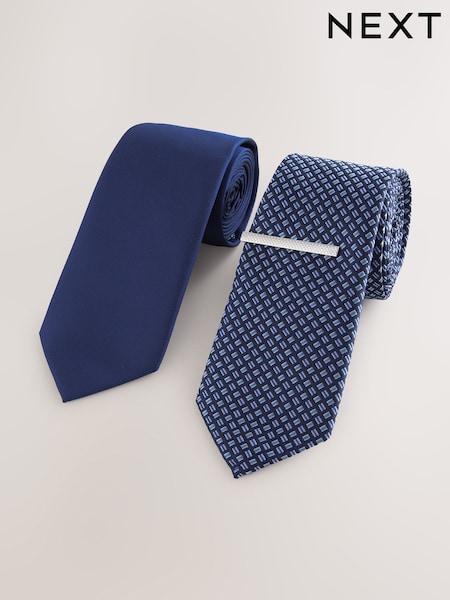 Bright Blue Textured Ties And Clips 2 Pack (F78571) | AZN 57