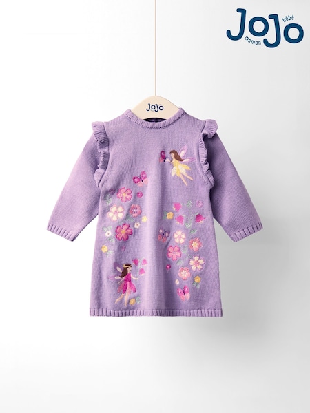 JoJo Maman Bébé Lilac Embroidered Frill Knitted Dress (F78618) | AED198 - AED233