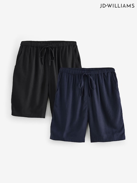 JD Williams Black Linen Mix Knee Length Shorts 2 Pack (F78644) | €51