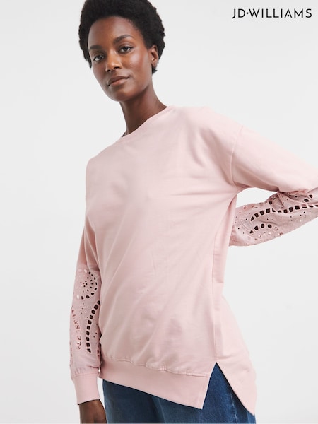 JD Williams Pink Crew Neck Broderie Sleeve and Back Sweatshirt (F78655) | €42