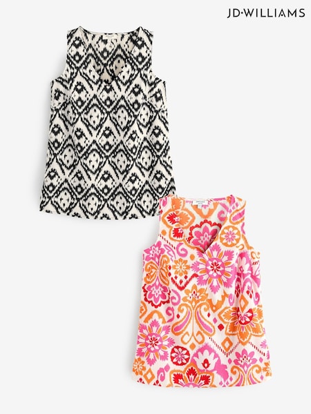 JD Williams Black Mono/Floral Print Woven Vests 2 Pack (F78658) | €40