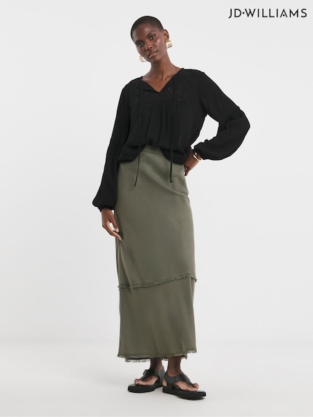 JD Williams Black Broderie Yoke Trim Blouson Sleeve Blouse (F78660) | €45