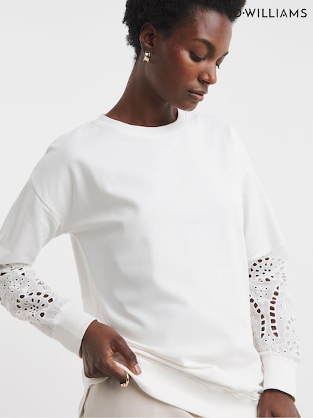 JD Williams White Crew Neck Broderie Sleeve and Back Sweatshirt (F78664) | €42