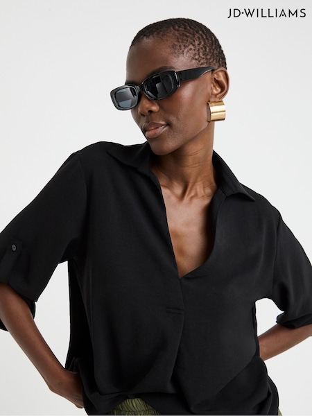 JD Williams Black Textured Fabric Collar Utility Popover Top (F78676) | €41
