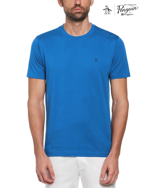 כחול  - Original Penguin Pin Point 100% Cotton Logo T-shirt (F78793) | ‏151‏₪