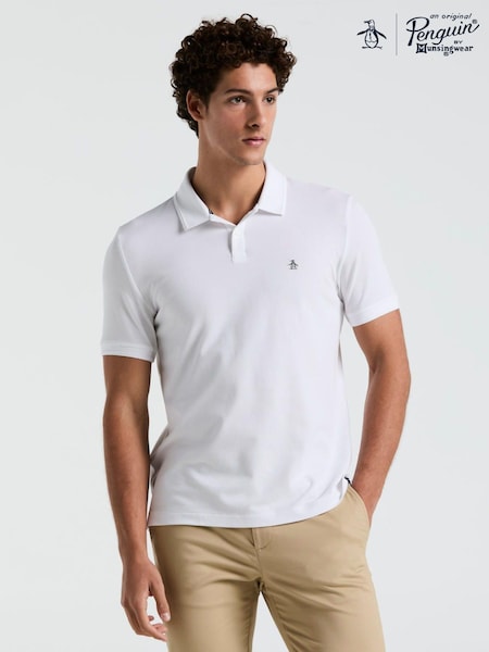 Alb - Tricou polo Original Penguin Daddy din pichet 100% bumbac (F78801) | 372 LEI