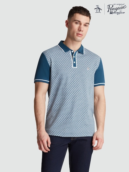 Original Penguin Blue Diamond Jacquard Front 100% Cotton Polo Shirt (F78831) | R$ 640