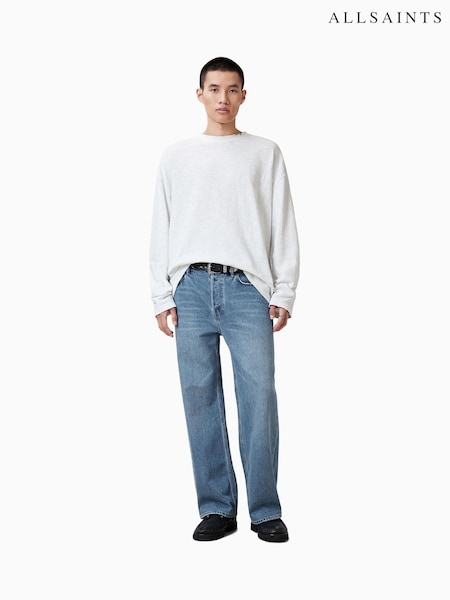 AllSaints White 100% Organic Cotton Foster Long Sleeve Crew T-Shirt (F78861) | 292 QAR