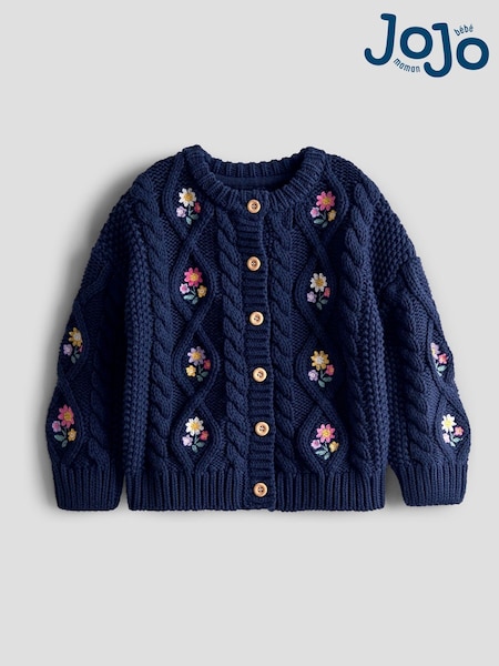 JoJo Maman Bébé Navy Embroidered Chunky Knit Jumper (F78870) | AED175 - AED210