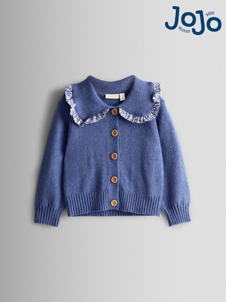 JoJo Maman Bébé Blue Floral Frill Collar Cardigan (F78876) | AED146 - AED163