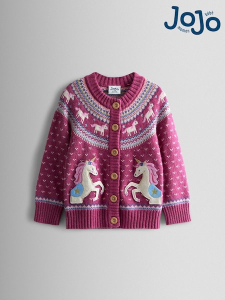 JoJo Maman Bébé Pink Light Fair Isle Appliqué Pocket Cardigan (F78879) | AED175 - AED210