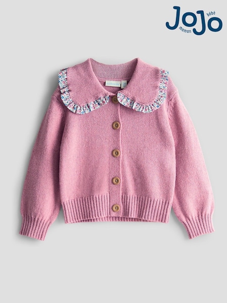 JoJo Maman Bébé Pink Floral Frill Collar Cardigan (F78880) | AED146 - AED163