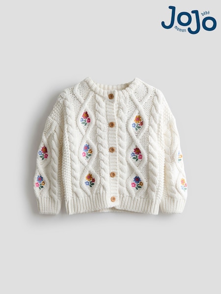 JoJo Maman Bébé Cream Embroidered Chunky Knit Jumper (F78881) | AED175 - AED210