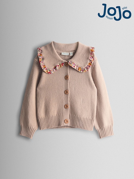 JoJo Maman Bébé Natural Floral Frill Collar Cardigan (F78882) | AED146 - AED163