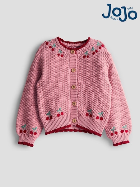 JoJo Maman Bébé Pink Textured Knit Embroidered Cardigan (F78885) | AED175 - AED210
