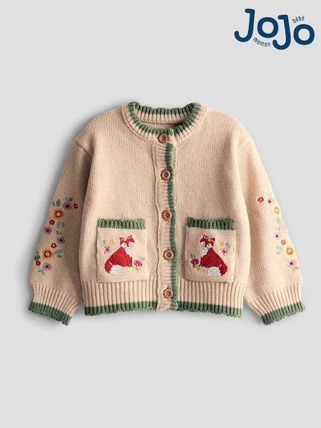 JoJo Maman Bébé Natural Scallop Edge Embroidered Pocket Cardigan (F78888) | AED175 - AED210