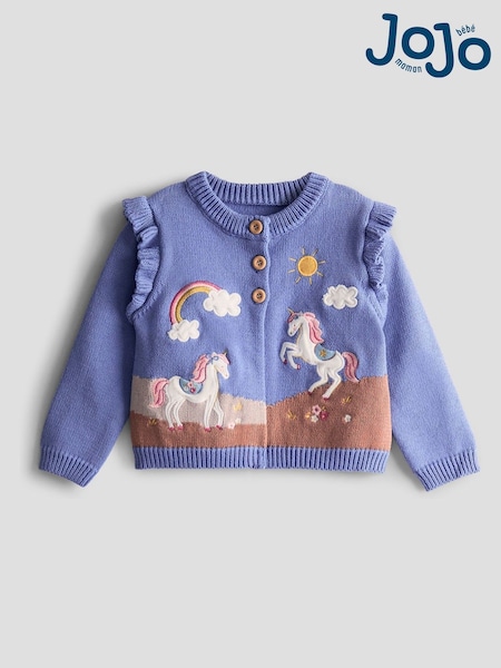 JoJo Maman Bébé Denim Frill Shoulder Appliqué Cardigan (F78890) | AED175 - AED210