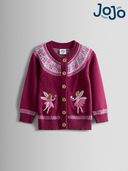 JoJo Maman Bébé Purple Fair Isle Appliqué Pocket Cardigan (F78891) | AED175 - AED210