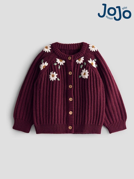 JoJo Maman Bébé Red Floral Embroidered Textured Cardigan (F78892) | AED163 - AED181