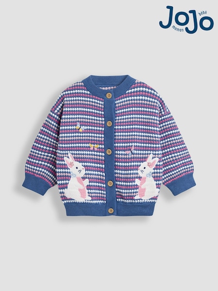 JoJo Maman Bébé Blue Bubble Knit Appliqué Cardigan (F78896) | €47 - €52