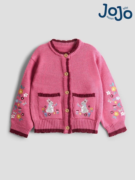 JoJo Maman Bébé Rose Scallop Edge Embroidered Pocket Cardigan (F78898) | AED175 - AED210