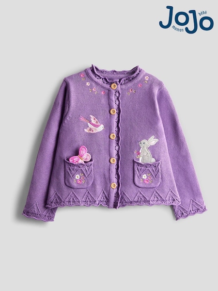 JoJo Maman Bébé Purple Pet in Pocket Applique Cardigan (F78901) | AED163 - AED181