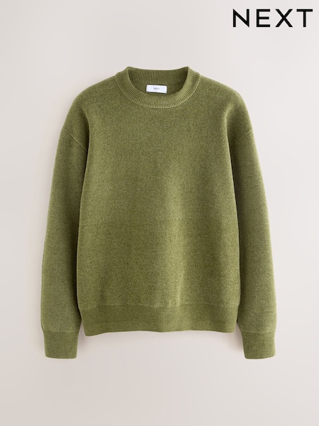 Olive Green Relaxed Fit Chenille Crew Neck Jumper (F78908) | €44