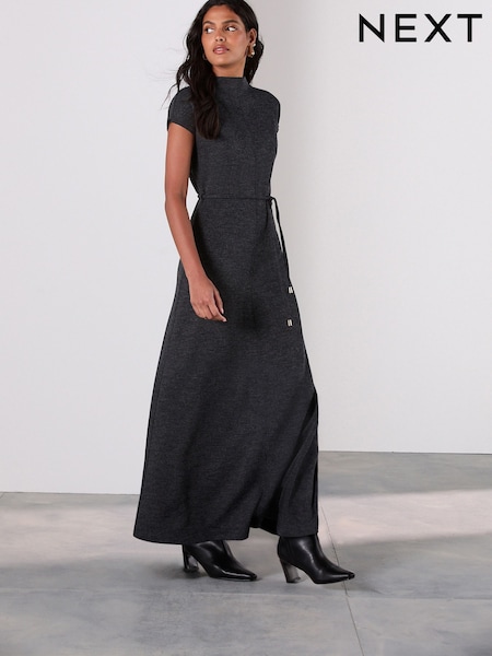 Gris antracita - Knit Look Tie Waist Midi Dress (F78912) | 39 €