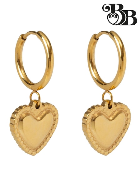Bibi Bijoux Gold Tone Heart Charm Stainless Steel Hoop Earrings (F78953) | €44