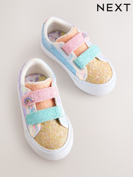 Multi Rainbow Glitter Wide Fit (G) Chunky Trainers With Touch Fastening (F78989) | 84 QAR - 94 QAR