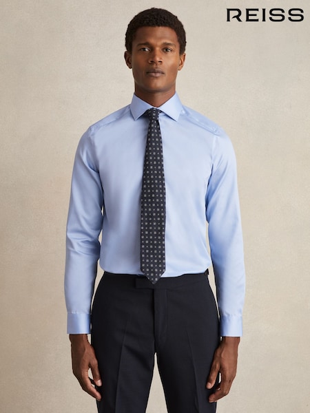 Reiss Mid Blue Remote Slim Cotton-Satin Cutaway-Collar Shirt Slim-Fit (F78991) | €113