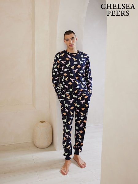 Albastru - Set Pijama Lungă Chelsea Peers Dinosaur Imprimeu (F79013) | 298 LEI