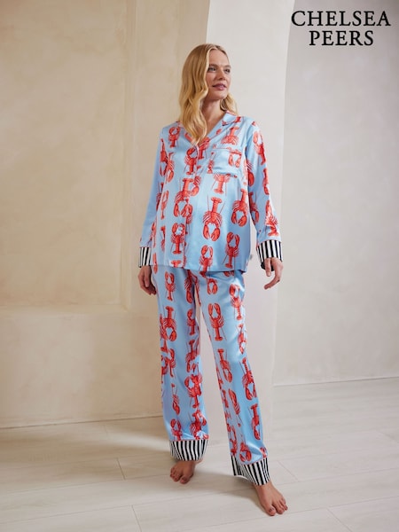 أزرق - Chelsea Peers Satin Lobster Print Long Pyjamas Set (F79033) | ‏272 ر.ق.