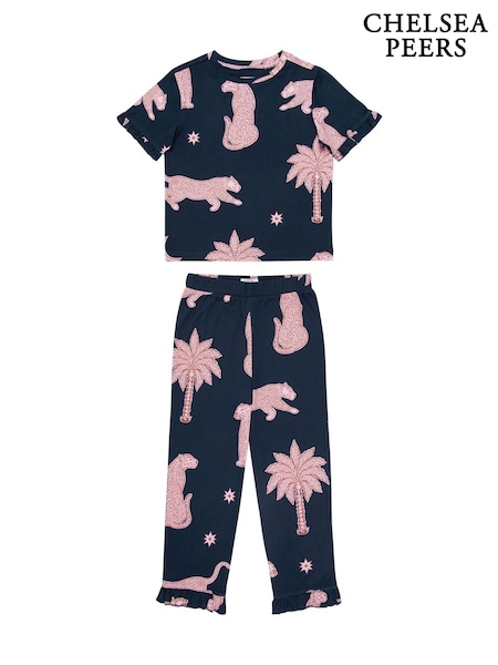Chelsea Peers Blue Kids Midnight Leopard Long Pyjamas Set (F79038) | €40