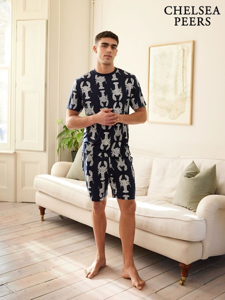 Albastru - Pantaloni scurți de pijama - Chelsea Peers Lobster Sketch Print Short Pyjamas Set (F79044) | 238 LEI