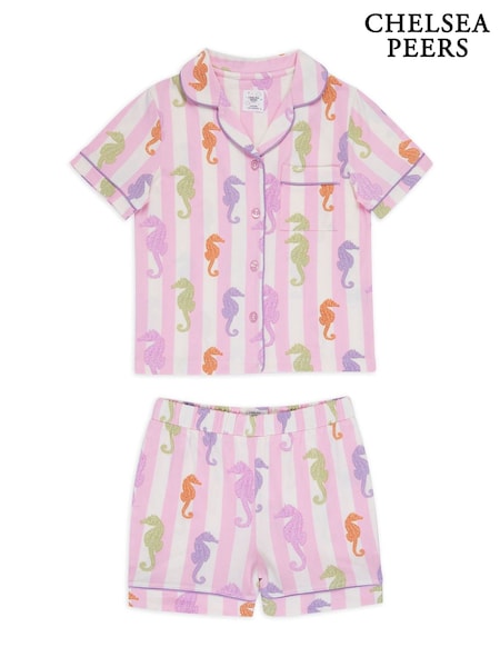 Chelsea Peers Pink Kids Seahorse Stripe Print Short Pyjamas Set (F79048) | €33