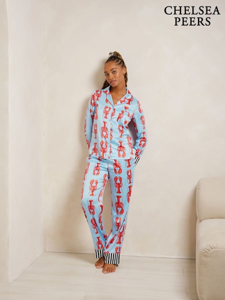 أزرق - Chelsea Peers Satin Lobster Print Long Pyjamas Set (F79063) | ‏272 ر.ق.